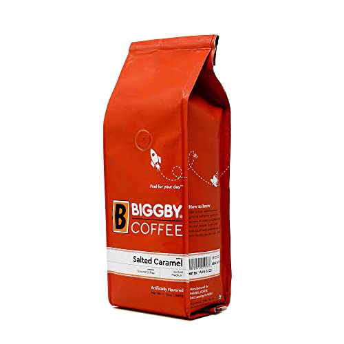 BIGGBY Salted Caramel Flavored Ground Coffee, 12 oz. Vacuum Sealed Bag, Medium Roast