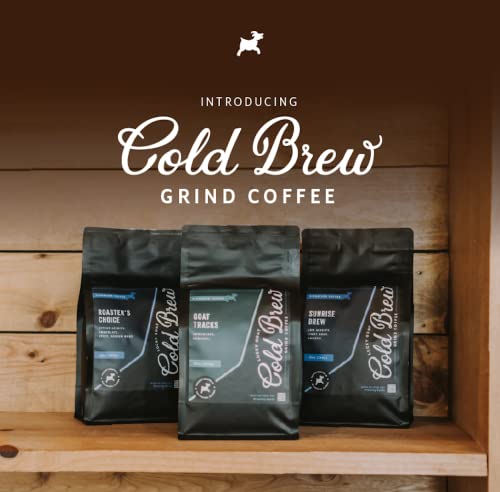 Lucky Goat Cold Brew Coffee | Goat Tracks | Chocolate & Caramel Flavored | Medium Body Roast | Sweet | Specialty Grade 100% Arabica | Course Ground Coffee Grinds | Sugar Free, Gluten Free, Keto 12oz