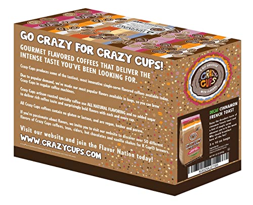 Crazy Cups Flavored Decaf Ground coffee, French Toast Cinnamon Coffee, Flavored Ground Coffee, Decaffeinated Coffee For Brewing Decaf Coffee Ground Hot or Iced Coffee, 10 oz Bags 3 Count Value Pack