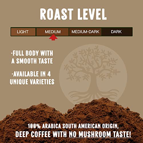 Ancient Roots Sea Salted Caramel Flavored Mushroom Coffee - Salted Caramel Coffee - Medium Roast Flavored Coffee - Gourmet Coffee with Benefits of Mushroom - By Corim Premium Blends (12 Ounces)