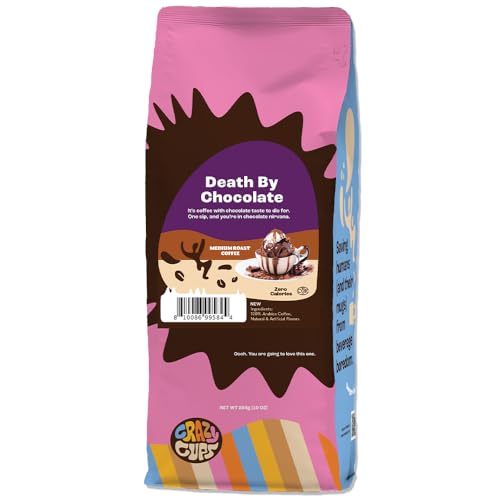 Crazy Cups Flavored Ground Chocolate Coffee, Death By Chocolate Coffee in 10 oz Bag, For Brewing Flavored Hot or Iced Coffee