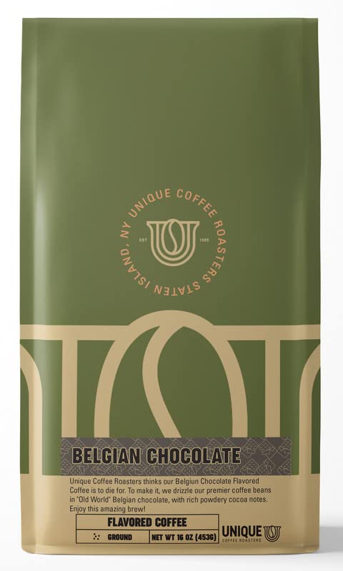 Smooth 'Belgian Chocolate' Flavored Ground Coffee, 1 LB (16 oz) bag, Medium Roast, 100% Arabica Premium Quality Flavor
