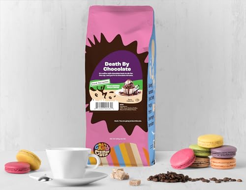 Crazy Cups Flavored Ground Decaf Chocolate Coffee, Decaffeinated Death By Chocolate Coffee in 10 oz Bag, For Brewing Flavored Hot or Iced Coffee