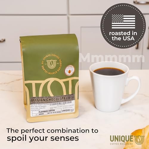 Smooth 'Belgian Chocolate' Flavored Ground Coffee, 1 LB (16 oz) bag, Medium Roast, 100% Arabica Premium Quality Flavor