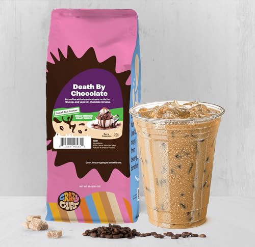 Crazy Cups Flavored Ground Decaf Chocolate Coffee, Decaffeinated Death By Chocolate Coffee in 10 oz Bag, For Brewing Flavored Hot or Iced Coffee