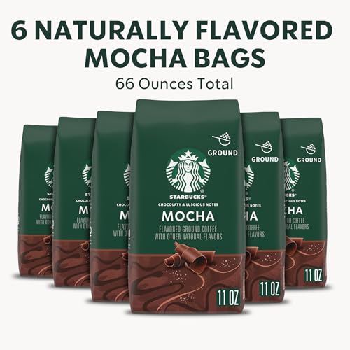 Starbucks Ground Coffee—Mocha Flavored Coffee—No Artificial Flavors—100% Arabica—6 bags (11 oz each)