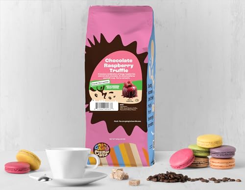 Crazy Cups Flavored Ground Decaf Chocolate Coffee, Decaffeinated Chocolate Raspberry Coffee in 10 oz Bag, For Brewing Flavored Hot or Iced Coffee
