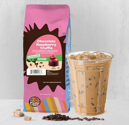 Crazy Cups Flavored Ground Decaf Chocolate Coffee, Decaffeinated Chocolate Raspberry Coffee in 10 oz Bag, For Brewing Flavored Hot or Iced Coffee