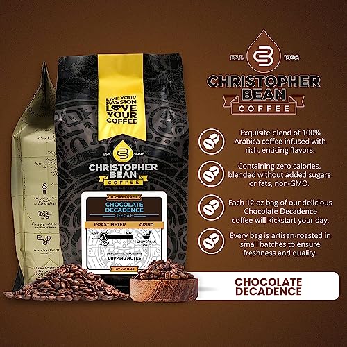 Christopher Bean Coffee - Chocolate Decadence Flavored Coffee, (Decaf Ground) 100% Arabica, No Sugar, No Fats, Made with Non-GMO Flavorings, 12-Ounce Bag of Decaf Ground coffee