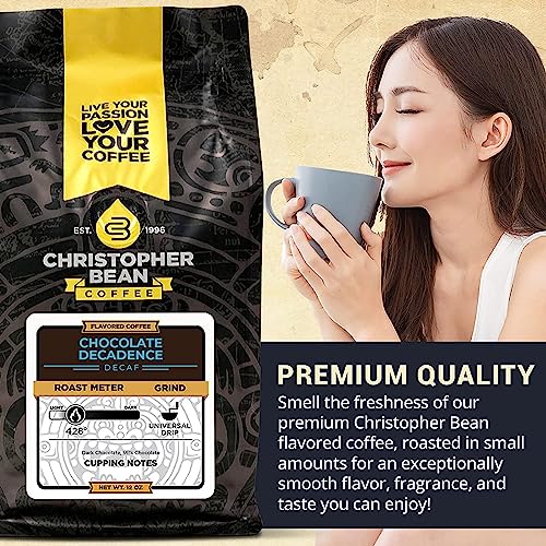 Christopher Bean Coffee - Chocolate Decadence Flavored Coffee, (Decaf Ground) 100% Arabica, No Sugar, No Fats, Made with Non-GMO Flavorings, 12-Ounce Bag of Decaf Ground coffee