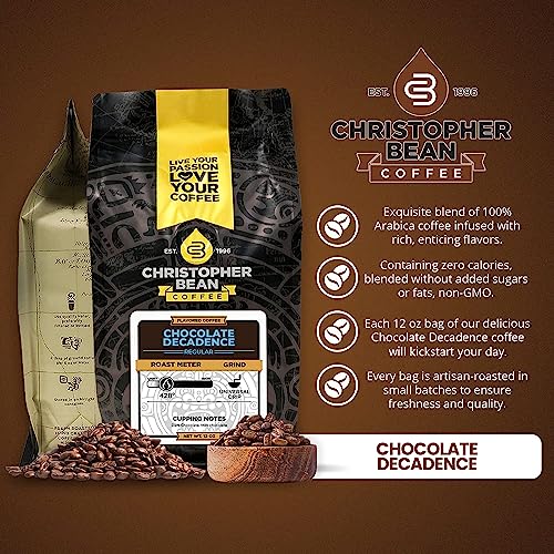 Christopher Bean Coffee - Chocolate Decadence Flavored Coffee, (Regular Ground) 100% Arabica, No Sugar, No Fats, Made with Non-GMO Flavorings, 12-Ounce Bag of Regular Ground coffee