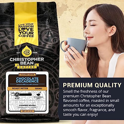Christopher Bean Coffee - Chocolate Decadence Flavored Coffee, (Regular Ground) 100% Arabica, No Sugar, No Fats, Made with Non-GMO Flavorings, 12-Ounce Bag of Regular Ground coffee