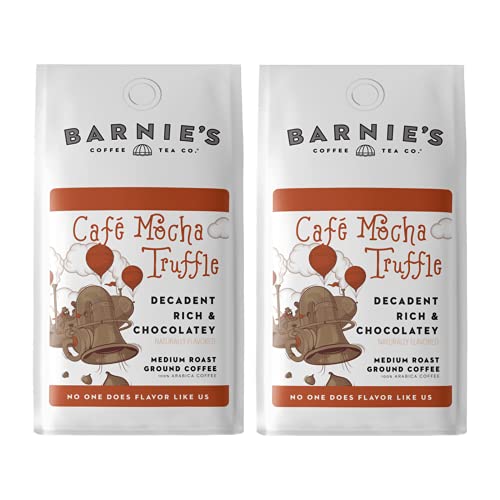 Barnie's Café Mocha Truffle Ground Coffee, Decadent and Rich Chocolate Flavor, Medium Roasted Arabica Coffee Beans, Sugar Free and Nut Free, 12 oz Bag (Pack of 2)