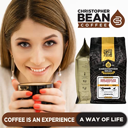 Christopher Bean Coffee - Dark Chocolate Peppermint Bark Flavored Coffee, (Decaf Ground) 100% Arabica, No Sugar, No Fats, Made with Non-GMO Flavorings, 12-Ounce Bag of Decaf Ground Coffee