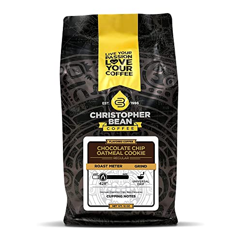 Christopher Bean Coffee - Chocolate Chip Oatmeal Flavored Coffee, (Regular Ground) 100% Arabica, No Sugar, No Fats, Made with Non-GMO Flavorings, 12-Ounce Bag of Regular Ground Coffee