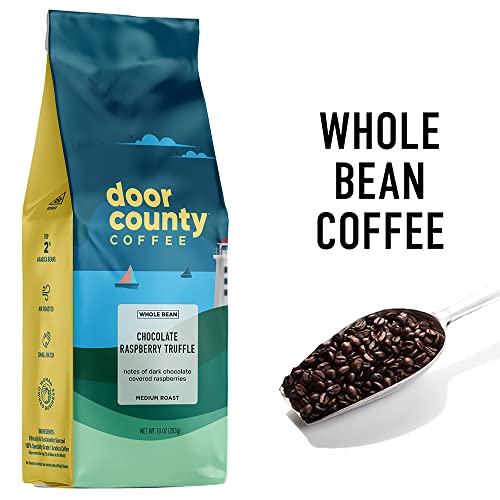 Door County Coffee - Chocolate Raspberry Truffle, Chocolate Raspberry Truffle Flavored Whole Bean Coffee - Medium Roast, 10 oz Bag