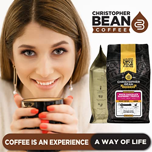 Christopher Bean Coffee - White Chocolate Raspberry Flavored Coffee, (Decaf Ground) 100% Arabica, No Sugar, No Fats, Made with Non-GMO Flavorings, 12-Ounce Bag of Decaf Ground coffee