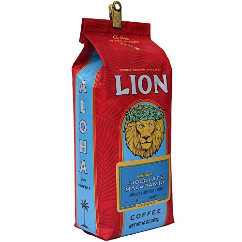 Lion Coffee, Chocolate Macadamia Flavor, Light Roast - Ground, 10 Ounce Bag