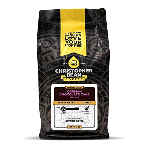 Christopher Bean Coffee - German Chocolate Cake Flavored Coffee, (Regular Ground) 100% Arabica, No Sugar, No Fats, Made with Non-GMO Flavorings, 12-Ounce Bag of Regular Ground coffee