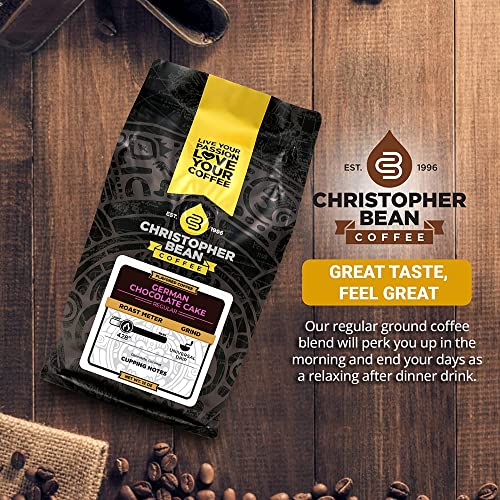 Christopher Bean Coffee - German Chocolate Cake Flavored Coffee, (Regular Ground) 100% Arabica, No Sugar, No Fats, Made with Non-GMO Flavorings, 12-Ounce Bag of Regular Ground coffee