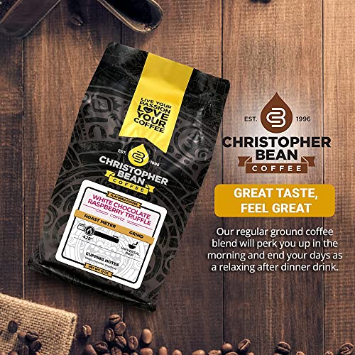 Christopher Bean Coffee - White Chocolate Raspberry Truffle Flavored Coffee, (Regular Ground) 100% Arabica, No Sugar, No Fats, Made with Non-GMO Flavorings, 12-Ounce Bag of Regular Ground Coffee