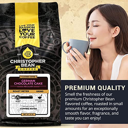 Christopher Bean Coffee - German Chocolate Cake Flavored Coffee, (Regular Ground) 100% Arabica, No Sugar, No Fats, Made with Non-GMO Flavorings, 12-Ounce Bag of Regular Ground coffee