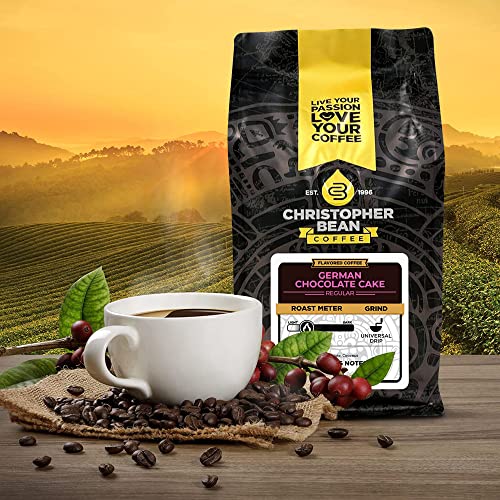 Christopher Bean Coffee - German Chocolate Cake Flavored Coffee, (Regular Ground) 100% Arabica, No Sugar, No Fats, Made with Non-GMO Flavorings, 12-Ounce Bag of Regular Ground coffee