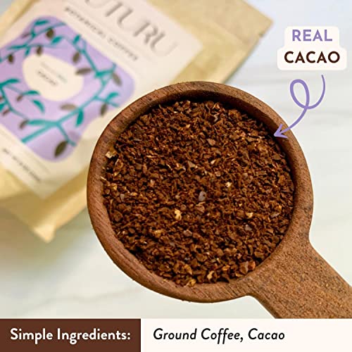 TUTURU Dark Chocolate Ground Coffee | Real Cacao | Medium Roast, Organic Coffee | Smooth Low-Acid | Perfect for Drip, Pour Over or Cold Brew | 8oz, 22 Servings