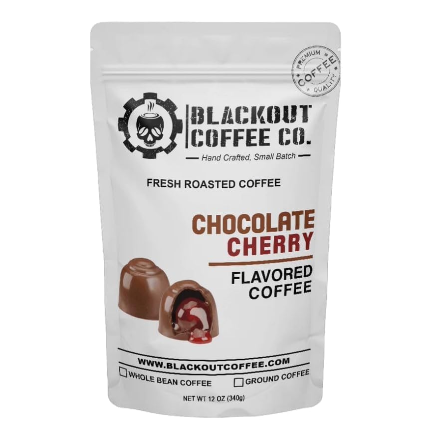 Blackout Coffee Chocolate Cherry Flavored Ground Coffee, Medium Roast - Ground Coffee, 12 oz Pouch
