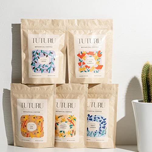 TUTURU Dark Chocolate Ground Coffee | Real Cacao | Medium Roast, Organic Coffee | Smooth Low-Acid | Perfect for Drip, Pour Over or Cold Brew | 8oz, 22 Servings