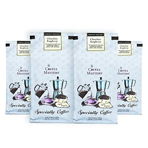 Coffee Masters Flavored Coffee, Chocolate Raspberry, Ground, 12-Ounce Bags (Pack of 4)