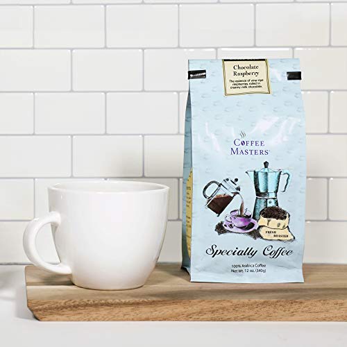 Coffee Masters Flavored Coffee, Chocolate Raspberry, Ground, 12-Ounce Bags (Pack of 4)