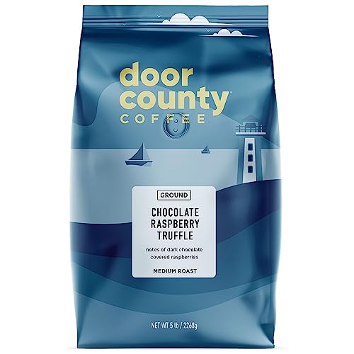 Door County Coffee - Chocolate Raspberry Truffle, Chocolate Raspberry Truffle Flavored Ground Coffee - Medium Roast, 5 lb Bag