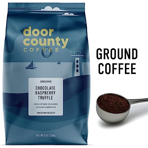 Door County Coffee - Chocolate Raspberry Truffle, Chocolate Raspberry Truffle Flavored Ground Coffee - Medium Roast, 5 lb Bag