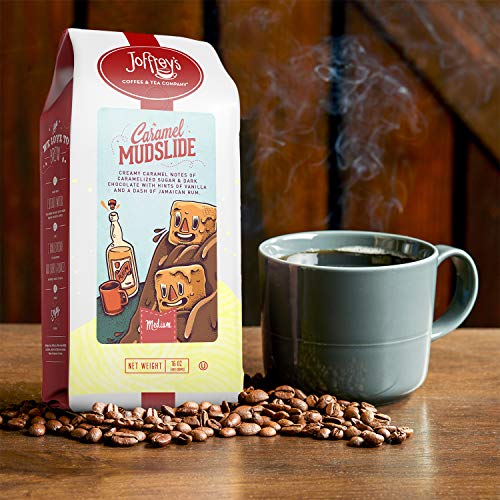 Joffrey's Coffee - Caramel Mudslide, Flavored Coffee, Artisan Medium Roast, Arabica Coffee Beans, Caramel, Dark Chocolate, Vanilla, & Rum Flavor, Gluten-Free, No Sugar (Ground, 16 oz)