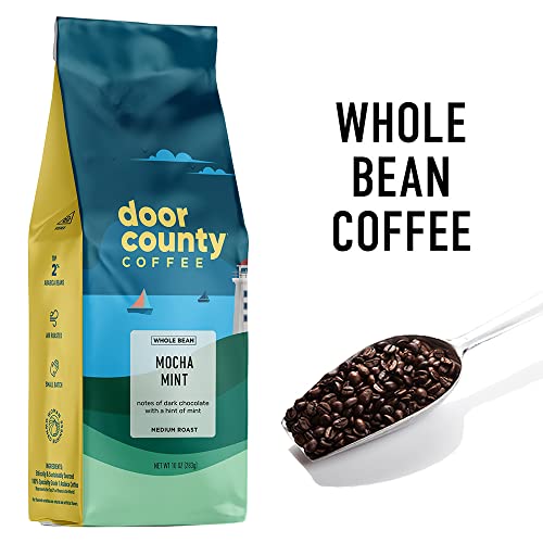 Door County Coffee - Mocha Mint, Dark Chocolate & Mint Flavored Flavored Whole Bean Coffee - Medium Roast, 10 oz Bag