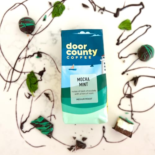 Door County Coffee - Mocha Mint, Dark Chocolate & Mint Flavored Flavored Whole Bean Coffee - Medium Roast, 10 oz Bag
