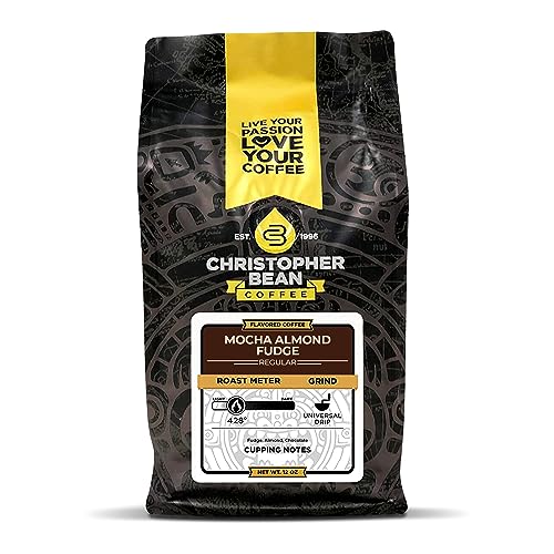 Christopher Bean Coffee - Mocha Almond Fudge Flavored Coffee, (Regular Ground) 100% Arabica, No Sugar, No Fats, Made with Non-GMO Flavorings, 12-Ounce Bag of Regular Ground Coffee