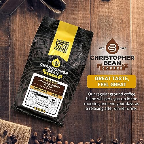 Christopher Bean Coffee - Mocha Almond Fudge Flavored Coffee, (Regular Ground) 100% Arabica, No Sugar, No Fats, Made with Non-GMO Flavorings, 12-Ounce Bag of Regular Ground Coffee