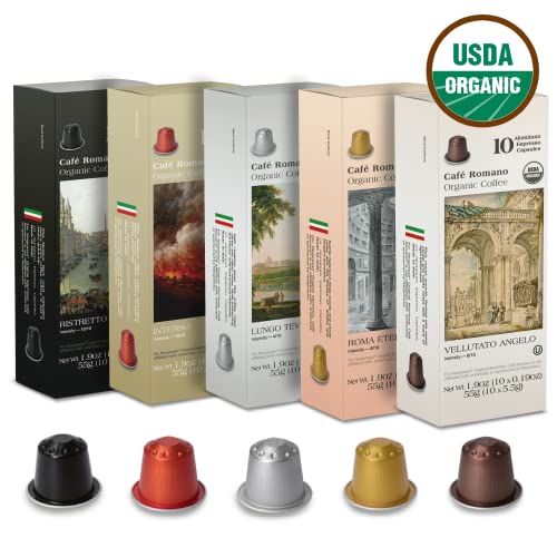 Organic USDA Café Romano Coffee Aluminum Espresso Pods For Nespresso Original Machine 100 Pack Italian Espresso Coffee 100% Arabica (Variety pack)
