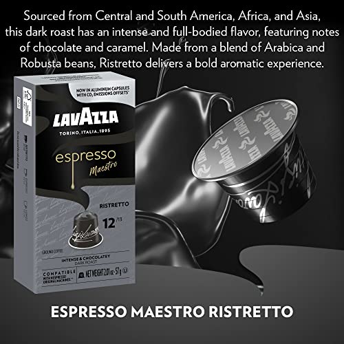 Lavazza Espresso Ristretto Dark Roast Arabica & Robusta Aluminum Capsules Compatible with Nespresso Original Machines (Pack of 60) ,Value Pack, Intense and full bodied, dark crema, Intensity 12 of 13