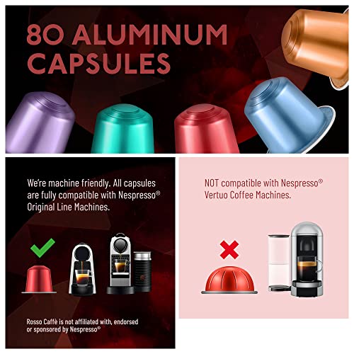 ROSSO CAFFE - 80 Gourmet Aluminum Capsules, Compatible with Nespresso Original Line Machine - Variety Pack espresso pods