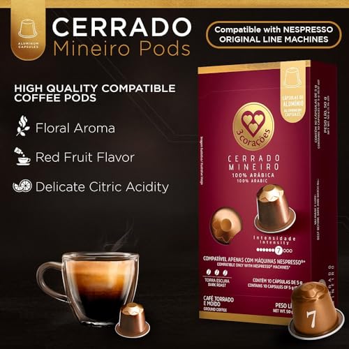 3 Coracoes - 4x10 Variety Pack Coffee Pods Nespresso Compatible - Authentic Brazilian Coffee Pods - Aluminum Espresso Capsules (Espresso Organic/Cerrado Mineiro/Mogiana Paulista/Espresso Intense) - Nespresso Pods for Nespresso Original Line Machine