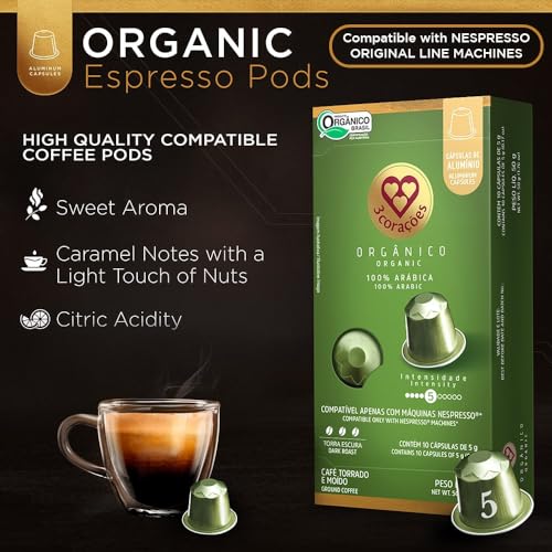 3 Coracoes - 4x10 Variety Pack Coffee Pods Nespresso Compatible - Authentic Brazilian Coffee Pods - Aluminum Espresso Capsules (Espresso Organic/Cerrado Mineiro/Mogiana Paulista/Espresso Intense) - Nespresso Pods for Nespresso Original Line Machine