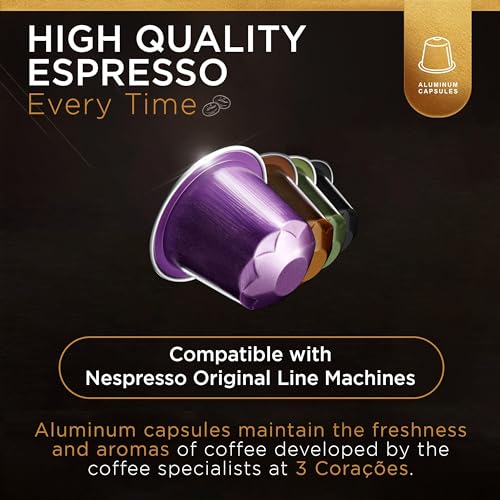 3 Coracoes - 4x10 Variety Pack Coffee Pods Nespresso Compatible - Authentic Brazilian Coffee Pods - Aluminum Espresso Capsules (Espresso Organic/Cerrado Mineiro/Mogiana Paulista/Espresso Intense) - Nespresso Pods for Nespresso Original Line Machine