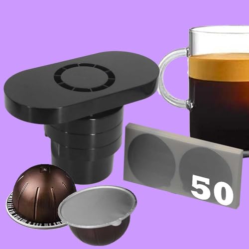 Reusable Vertuo Pods Tool Kit + 50 PCS Aluminum Foil Stickers, Compatible for Reusable Nespresso Vertuo Pods, Perfect Solution to Reuse Vertuo Refillable Pods