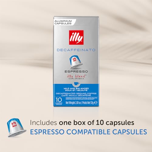 Illy Espresso Compatible Capsules - Single-Serve Coffee Capsules & Pods - Classico Decaf Roast - Notes Of Caramel, Toasted Bread & Chocolate Pods - For Nespresso Coffee Machines – 10 Count