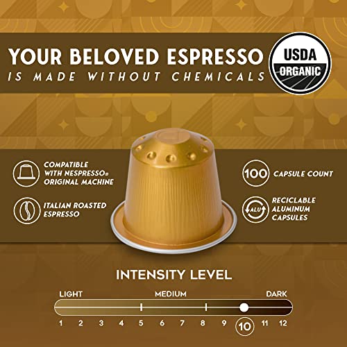 ESPRESSORO 100 USDA Organic Espresso Pods - VARIETY PACK Aluminum Capsule Compatible with Nespresso Original Lines Machines. Assorted Premium Italian Expresso Coffee Capsules