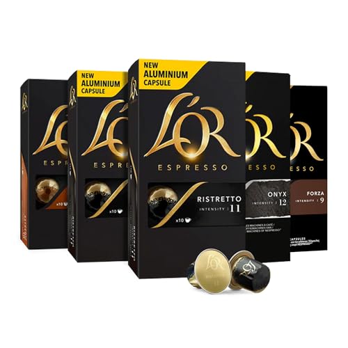 L'OR Intense Variety Pack Espresso Pods Compatible with Nespresso Machine Original Line & L'OR BARISTA System - 50 Aluminum Coffee Pods Intensity 9-12, 10 count (Pack of 5)