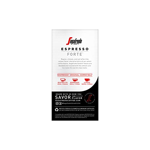 Segafredo Zanetti Forte Espresso Capsules, Extra Dark Roast, Intensity 12, Compatible with Nespresso Original Machines, 10 Count Aluminum Pods